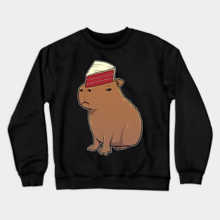 Capybara with Red Velvet Cake on its head Crewneck Sweatshirt